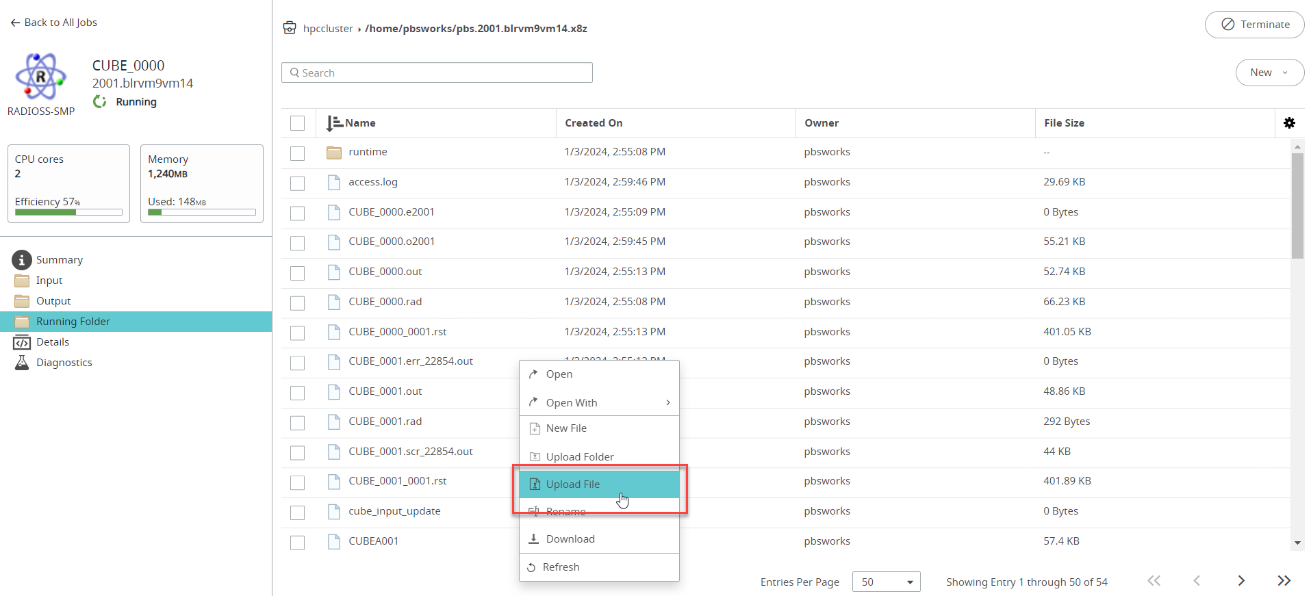 Job Running Folder - Upload