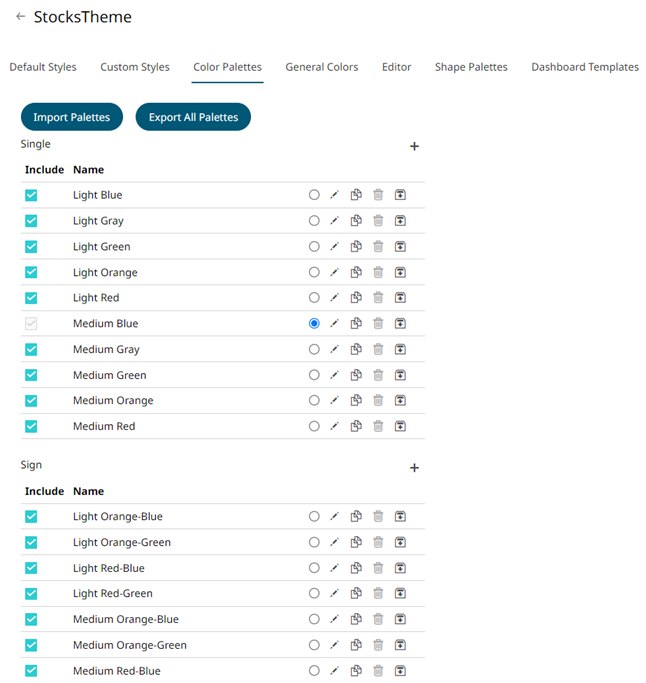 Define the Color Palettes Settings of a Theme
